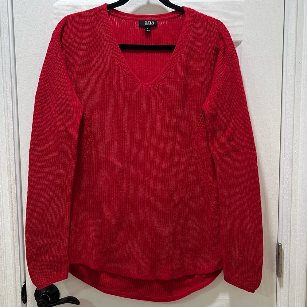 A.N.A. Red V-Neck Sweater Women's Pullover Knit Top SIZE Medium